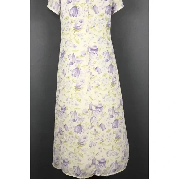 Jennifer Moore Dress Womens 10 Purple Floral Short Sleeve Shift Maxi Lined - Picture 7 of 10